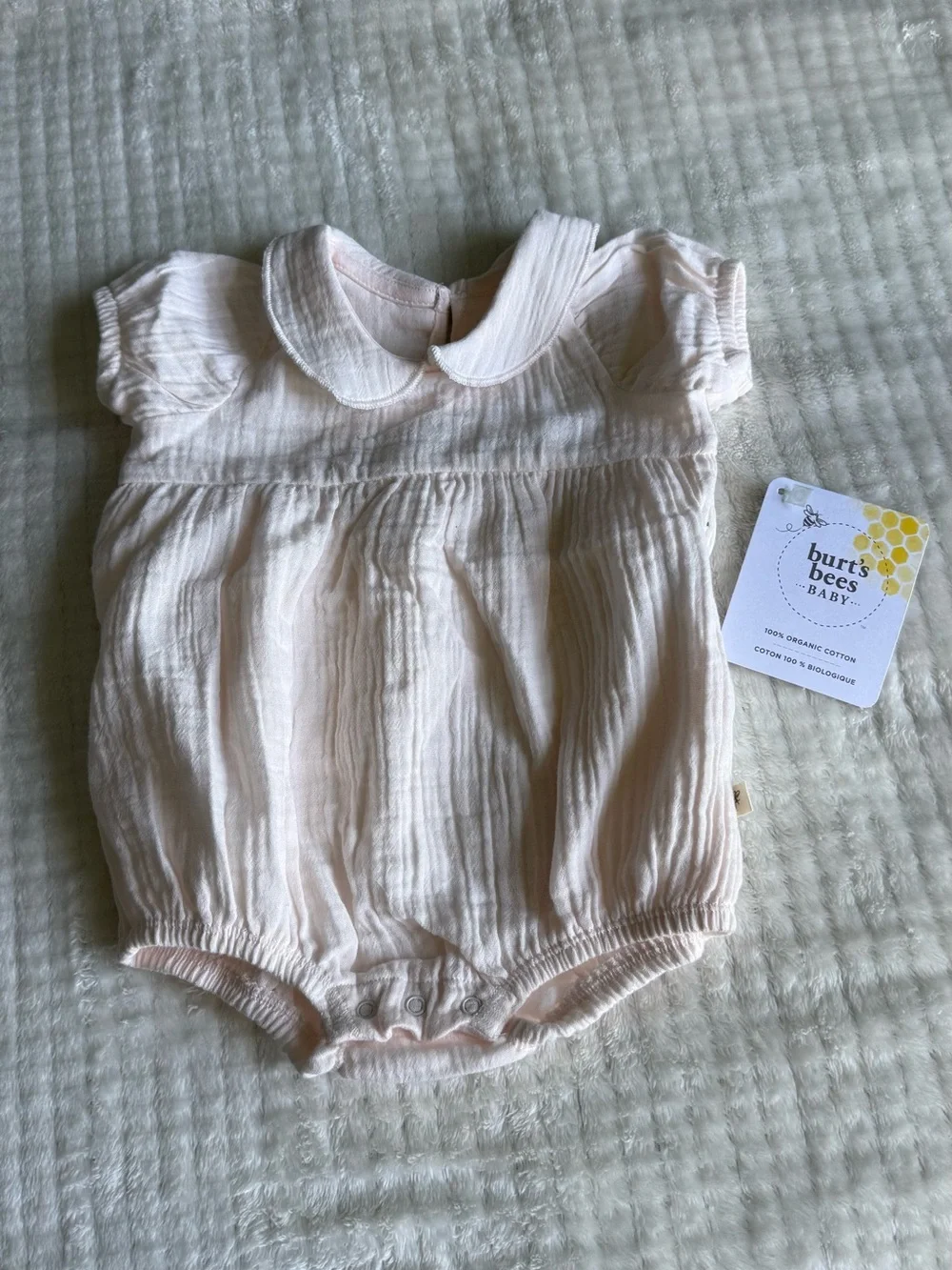 Burt's Bees Baby Pale Pink Peter Pan Collar Romper